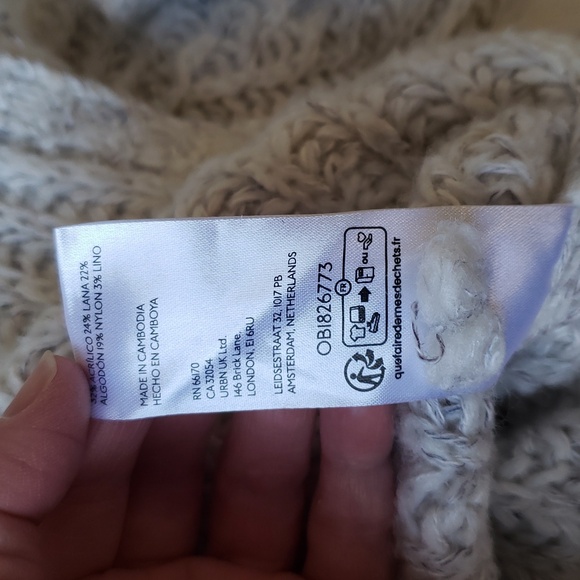 Pilcro Anthropologie Mock Neck Sweater Women Medium Cream Gray Chunky Oversized - Picture 13 of 13